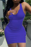 Red Casual Solid Patchwork U Neck Pencil Skirt Dresses