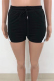 Water Blue Casual Solid Split Joint Regular Mid Waist Shorts