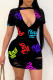 Black Fashion Casual Letter Print Ripped Hollowed Out O Neck Short Sleeve Dress Dresses