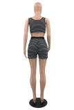 Blue Fashion Casual Striped Print Vests U Neck Sleeveless Two Pieces