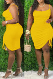 Yellow Daily Solid U Neck A Line Dresses