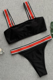 Black Fashion Sexy Solid Patchwork Backless Swimwears