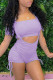 Purple Fashion Sexy Solid Backless Off the Shoulder Short Sleeve Two Pieces