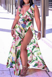 Multicolor Fashion Casual Print Slit V Neck Sleeveless Dress