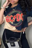 Black Fashion Casual Print Basic O Neck T-Shirts