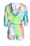 Multicolor Casual Patchwork Tie-dye Hooded Collar Three Quarter Two Pieces