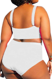Burgundy Sexy Solid Hollowed Out U Neck Plus Size Swimwear