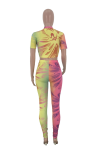 Yellow Sexy Print Patchwork O Neck Short Sleeve Two Pieces