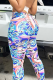 Blue Sexy Print Mesh Skinny High Waist Pencil Full Print Bottoms