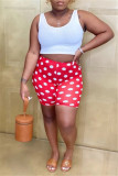 Red Fashion Casual Print Basic Asymmetrical Regular High Waist Shorts