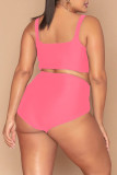 Pink Casual Solid Frenulum Fold Swimwears