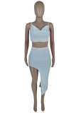Pink Fashion Sexy Solid Asymmetrical Spaghetti Strap Sleeveless Two Pieces