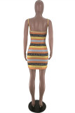 Pink Sexy Casual Letter Striped Print Backless Spaghetti Strap Sleeveless Dress