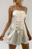 White Sexy Solid Patchwork Spaghetti Strap Pencil Skirt Dresses