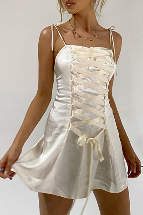 White Sexy Solid Patchwork Spaghetti Strap Pencil Skirt Dresses