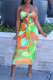 Orange Green Fashion Sexy Print Backless Strapless Sleeveless Two Pieces