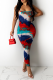 Red Sexy Print Patchwork Spaghetti Strap Pencil Skirt Dresses