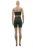 Dark Green Casual Print Patchwork Strapless Sleeveless Two Pieces