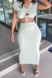 Pink Fashion Sexy Solid Hollowed Out Strap Design O Neck Short Sleeve Two Pieces
