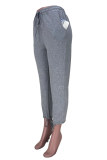 Grey Fashion Casual Solid Bandage Pocket Regular High Waist Trousers