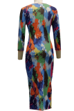 Multicolor Sexy Print Patchwork Half A Turtleneck Pencil Skirt Dresses
