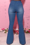 Blue Fashion Casual Solid Bandage High Waist Regular Jeans