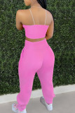 Pink Street Solid Patchwork Frenulum U Neck Sleeveless Two Pieces