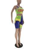 Yellow Sexy Patchwork Tie-dye Square Collar Sleeveless Two Pieces