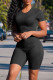 Black Casual Solid Basic O Neck Short Sleeve Two Pieces