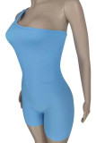 Purple Casual Solid Patchwork Oblique Collar Skinny Rompers