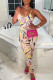 Colour Fashion Sexy Print Backless Spaghetti Strap Skinny Jumpsuits
