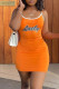 Orange Sexy Casual Letter Print Backless Spaghetti Strap Sleeveless Dress