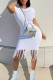 White Fashion Casual Solid Tassel O Neck Short Sleeve Dress