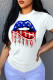 White Fashion Casual Lips Printed Basic O Neck T-Shirts