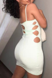 Red Sexy Solid Hollowed Out Spaghetti Strap Pencil Skirt Dresses