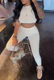 White Sexy Casual Solid Vests Pants O Neck Sleeveless Two Pieces