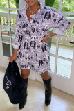 Pink Casual Print Patchwork Turndown Collar Shirt Dress Dresses