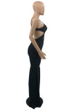 Rose Red Fashion Sexy Solid Hollowed Out Backless Spaghetti Strap Irregular Regular Jumpsuits
