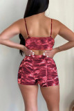 Purple Sexy Print Patchwork Asymmetrical Spaghetti Strap Sleeveless Two Pieces
