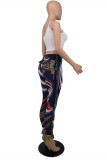 Colour Sexy Casual Print Tassel Backless Spaghetti Strap Sleeveless Two Pieces