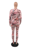 Pink Casual Print Patchwork O Neck Long Sleeve Two Pieces