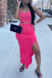 Rose Red Sexy Casual Solid Slit Spaghetti Strap Sleeveless Two Pieces