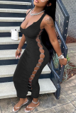 White Sexy Hollowed Out U Neck Pencil Skirt Dresses