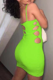 Red Sexy Solid Hollowed Out Spaghetti Strap Pencil Skirt Dresses