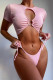 Pink Fashion Sexy Solid Strap Design Swimwears