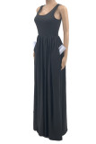 Grey Casual Solid Pocket O Neck Vest Dress