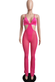 Rose Red Sexy Solid Split Joint Mesh Swimwears