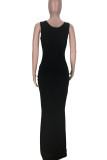Grey Casual Solid Patchwork Frenulum V Neck Pencil Skirt Dresses
