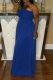 Blue Sexy Solid Split Joint Strapless Loose Jumpsuits