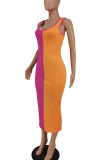 Tangerine Casual Print Split Joint U Neck Pencil Skirt Dresses